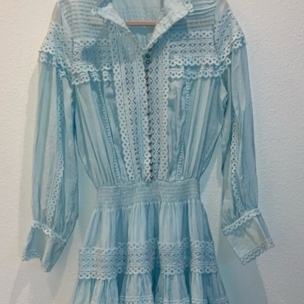 Beulah Blue and White Lace Detail Dress